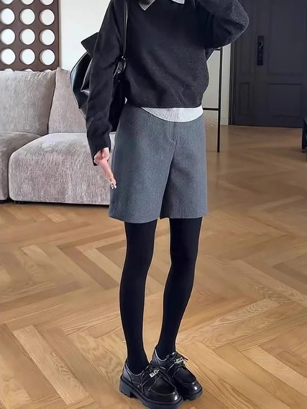 Spodnie z wysokim stanem, luźne, w kształcie litery A, do kolan, z szerokimi nogawkami, odzież wierzchnia, jesień-zima, nowa, styl koreański, wełniane, damskie...