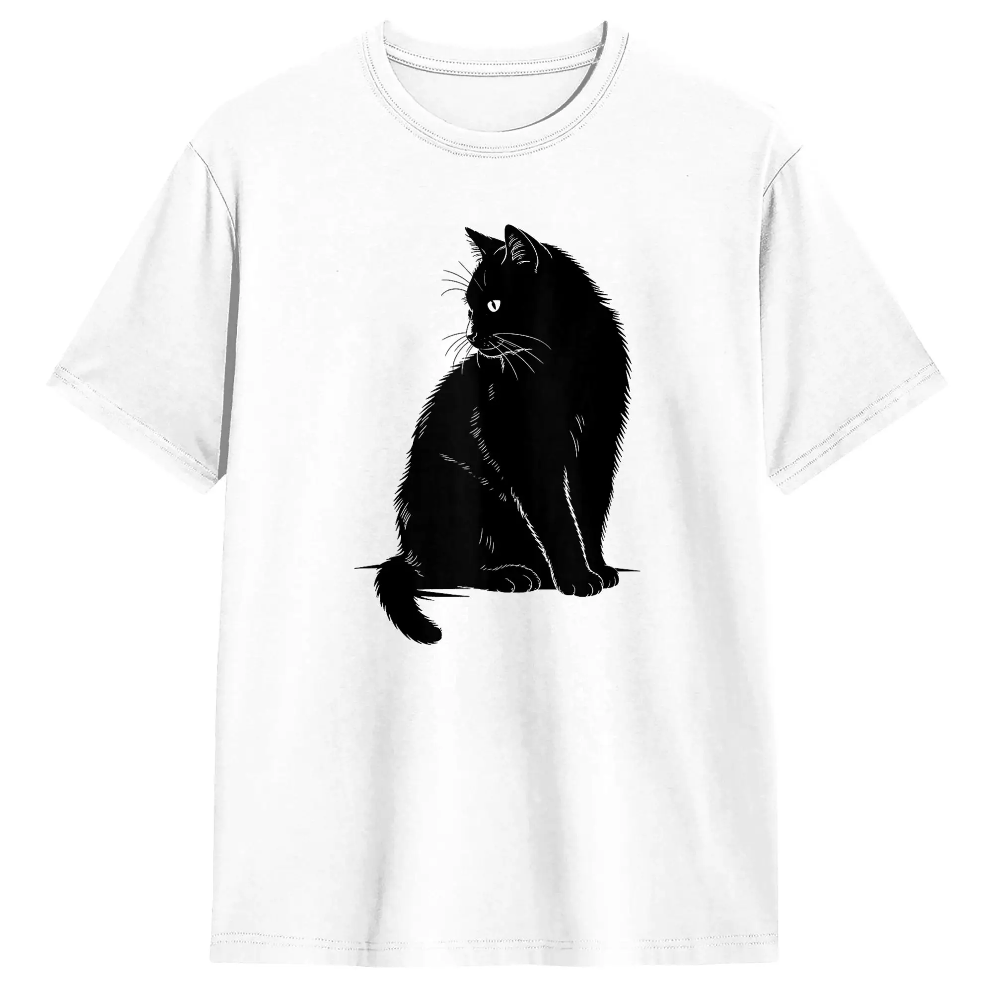 Minimalist Cat Art Cute Black Cat Owner Feline Art Kitten T Shirt Summer  Vintage T Shirts Cotton Tee Shirt For Couple Clothes