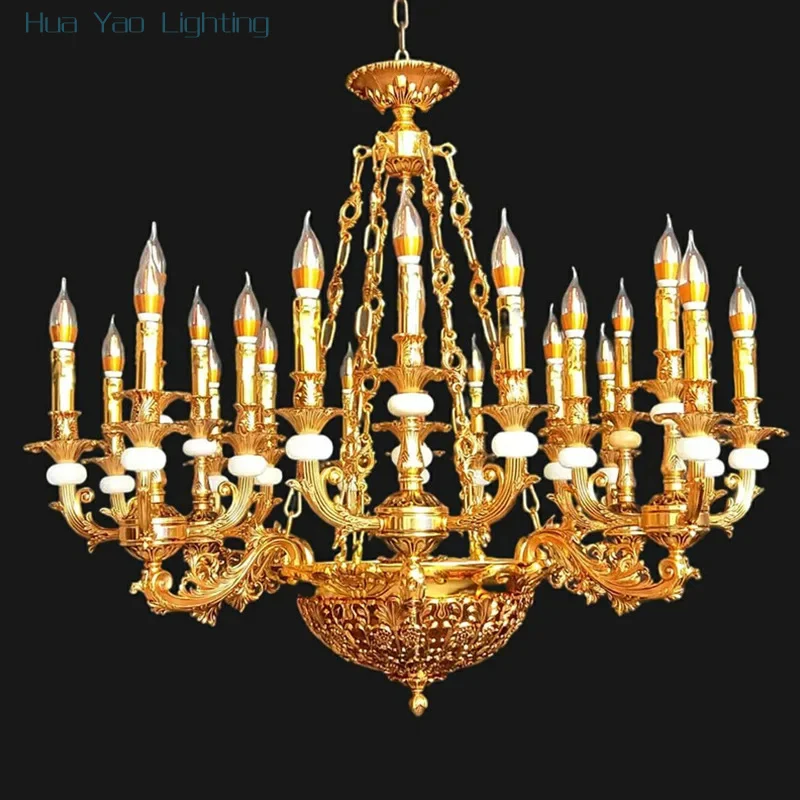 Retro villa duplex living room candle jade chandelier fashion hotel lobby project simple LED chandelier pendant light lamps