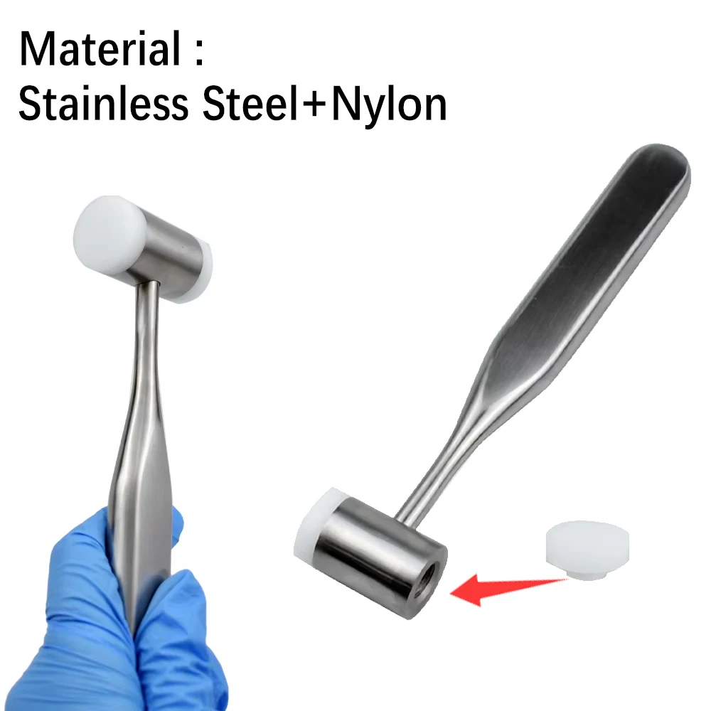 

Double Headed Dental Bone Mallet with Replaceable Silicone Pads Stainless Steel Handle for Implant Surgery