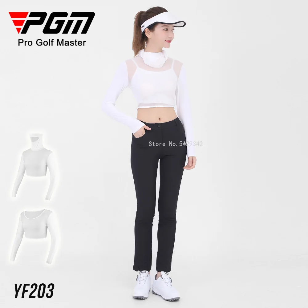 Pgm Womens Ice Silk Cool Shirts Half-Length Long Sleeve Cropped Tops Summer Sunscreen Golf Underwear With Mask Anti-UV UPF40+