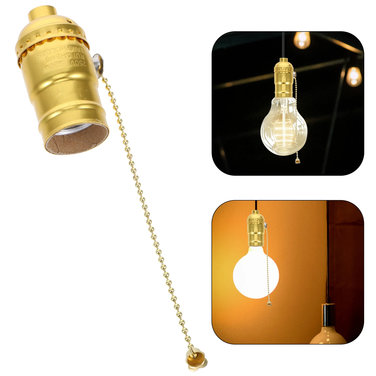 

E26 Lamp Holder Socket Light Bulb Pull Chain Fixture Golden Switch Screw Base Replacement Lamp Sockets Threaded Decorative Chain