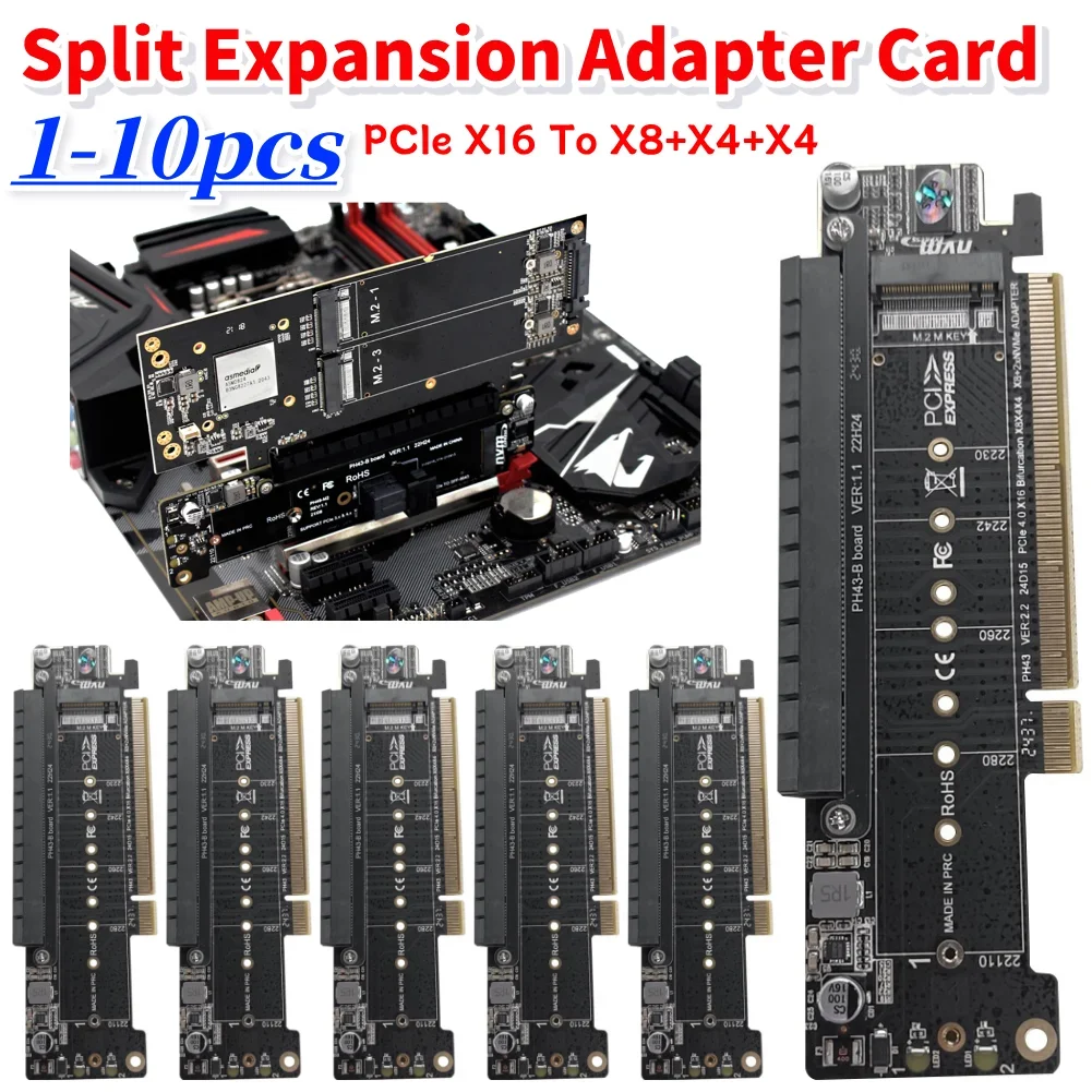 

Разделенная плата адаптера расширения PCIe X16 к X8+X4+X4 M.2 NVMEx2, входные порты, адаптер для карты-сплиттера, поддержка 2280/2260/2242/2230 SSD
