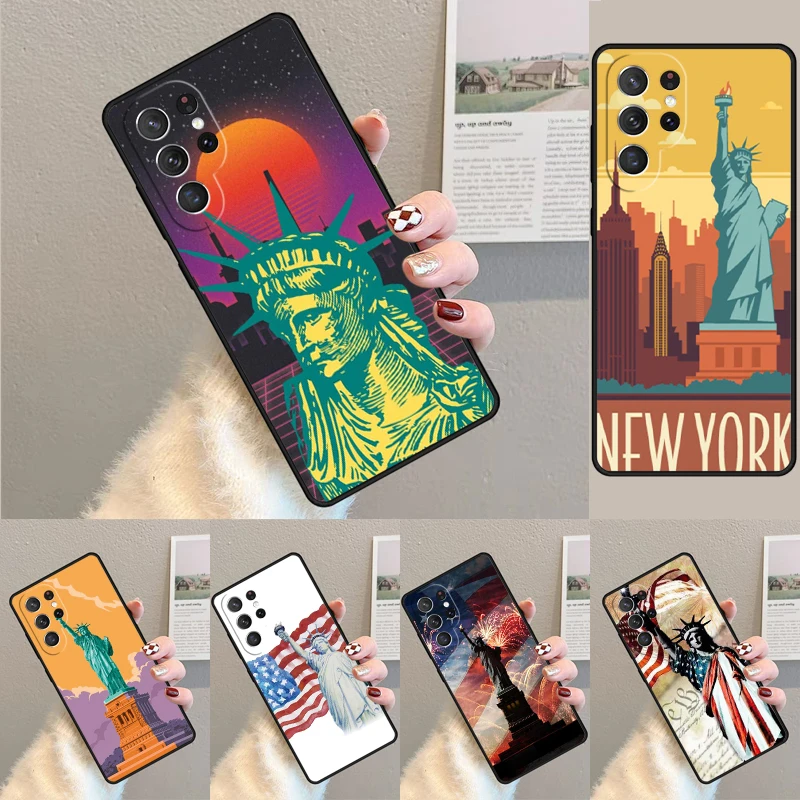 Cover For Samsung Galaxy S24 Ultra S21 S22 S8 S9 S10E Note 10 20 Plus FE S23 America Flag Statue of Liberty Phone case Coque