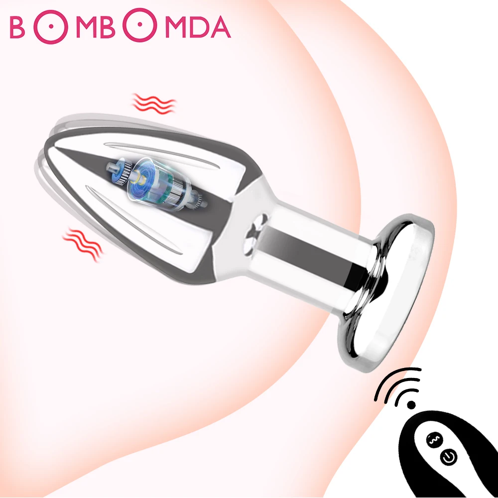 Vibrating Metal Anal Plug Sex Toys Stainless Smooth Steel Wireless Remote Butt Plug Tail Trainer for Women Man Anal Dildo Gay