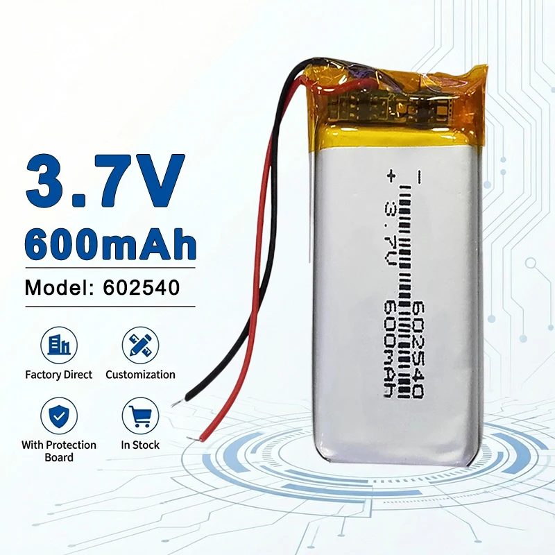 602540 3.7V 600mAh Factory Direct Long Cycle Life LiPo Battery OEM ODM Supported for Portable Electronics & Toys 603030 603040