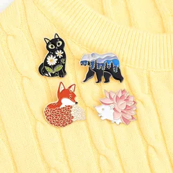 Cartoon Forest Animal Enamel Pin Custom Polar Bear Brooch Fox Cat Hedgehog Lapel Pin Forest Garden Badge Gift For Kids Friends