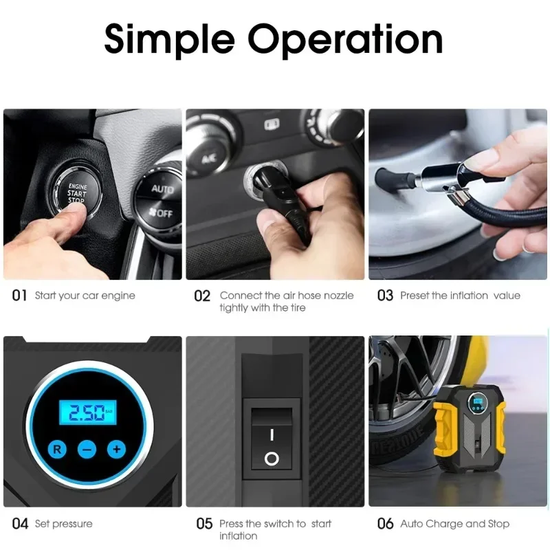 Digital Car Air Compressor Portable Tire Inflator Pump Cigarette Lighter Emergency LED Light Tire Air Pump Compressor for Car