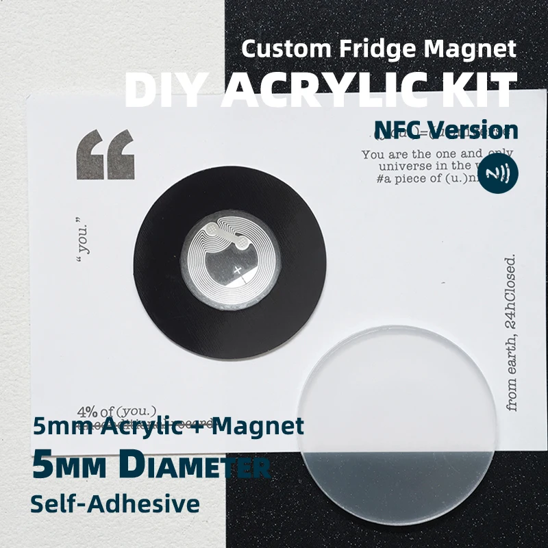4 Sets NFC Circle Acrylic Fridge Magnet DIY Kit 5mm Self Adhesive Blank Round Refrigerator Magnet Write Your Data iPhone Android