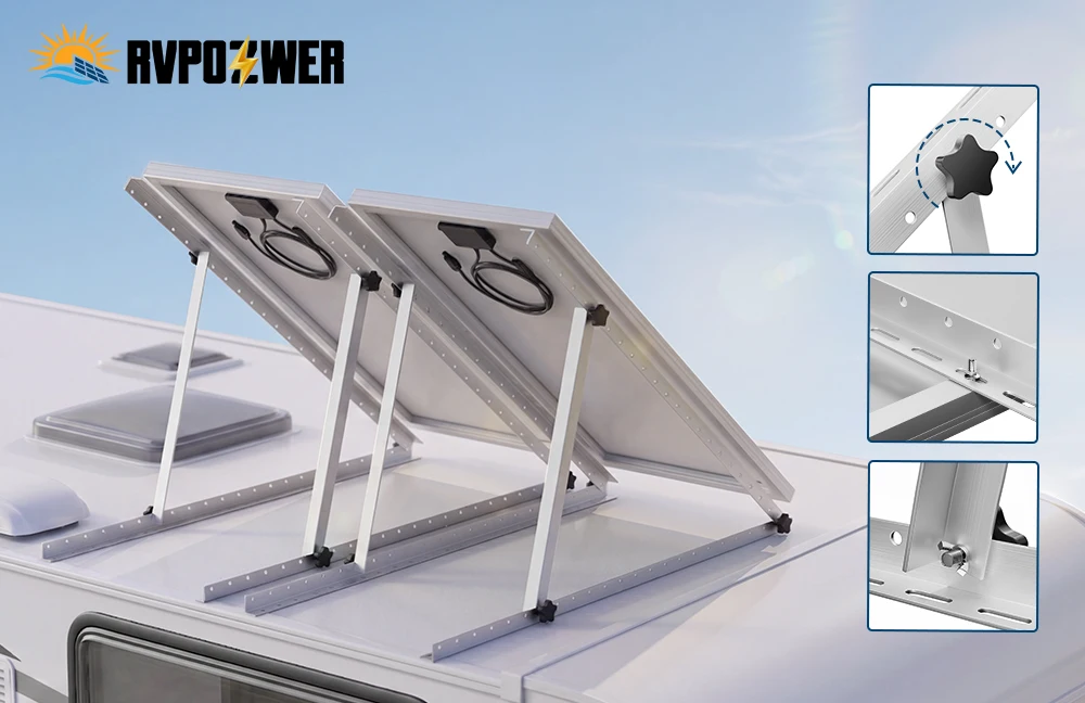 RVPOZWER 45 Zoll Verstellbare Solarmodul-Neigungshalterungen 1/2/4 Sets Faltbare Neigungsstützen Schwerlast-Stützrahmen für Netzunabhängige Stromsysteme Dachinstallation für Wohnmobile, Anhänger, Boote, PV-Panel-Montage – Detail 1