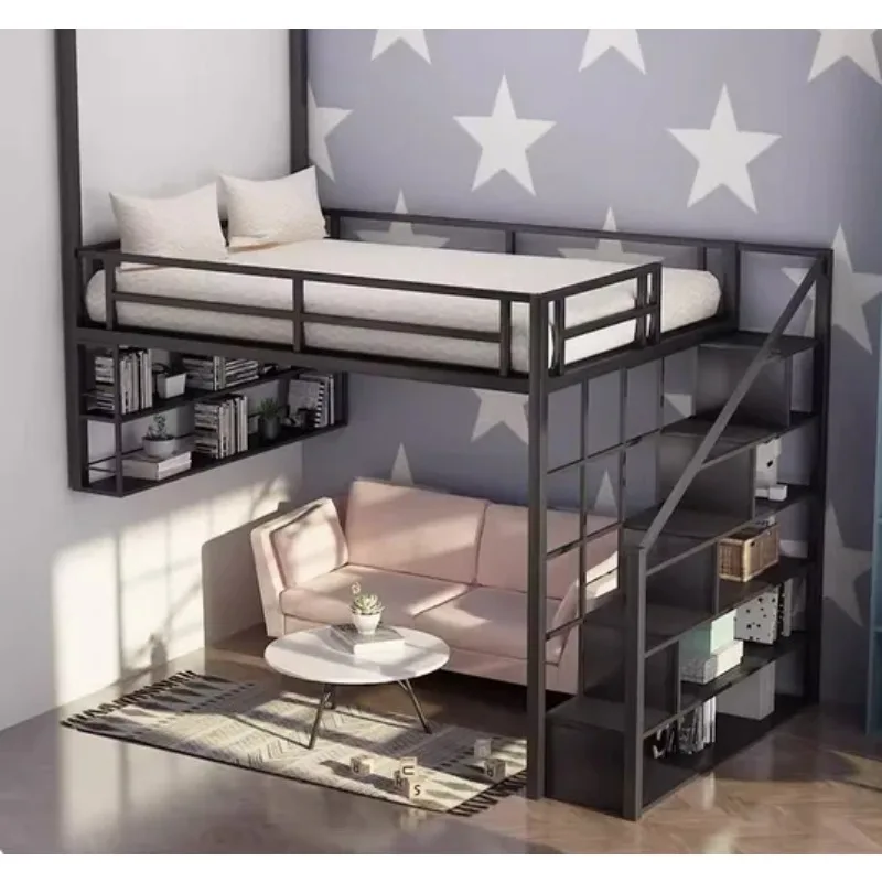 

Приподнятая кровать, верхняя двухъярусная кровать, нижний столик, комбинация книжной полки, лофт, двухэтажная маленькая квартира с дуплексом, энергосберегающая подвесная кровать.