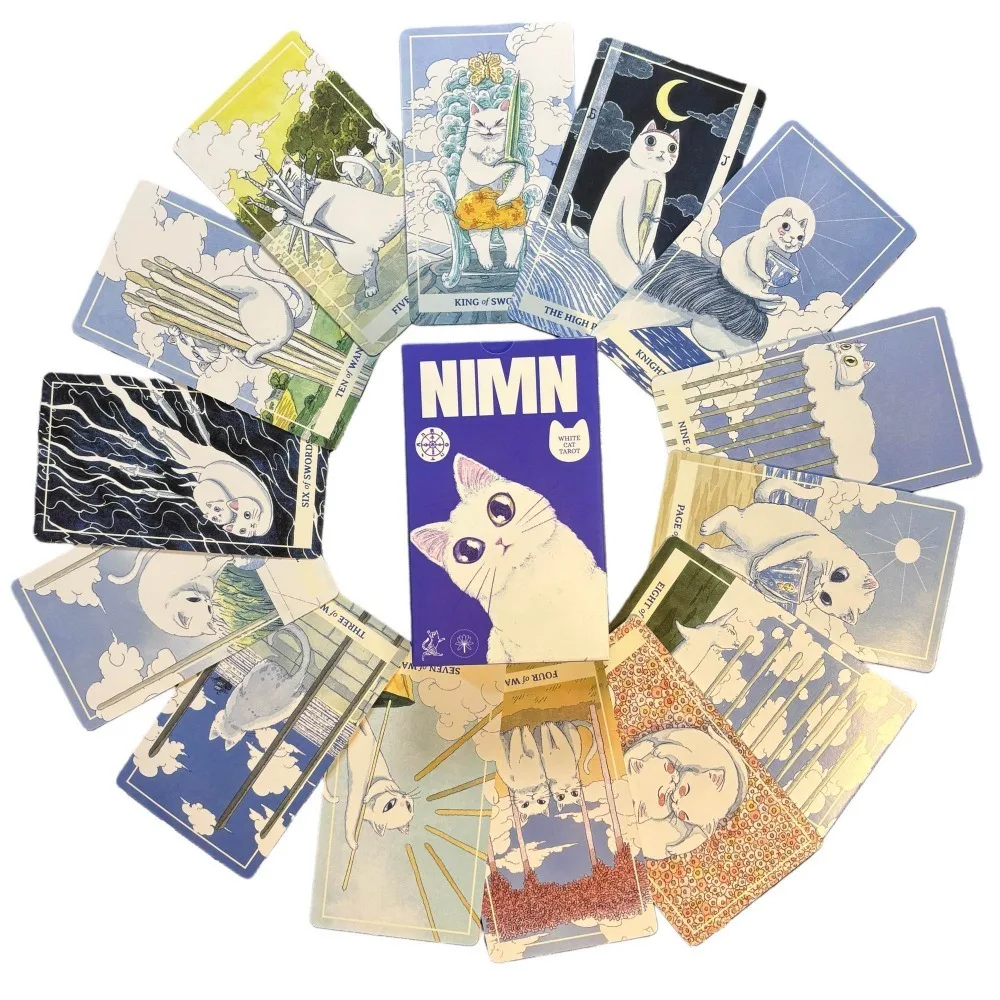 

Таро NIMN «Белый кот» для любителей кошек, 10,3*6 см, милая колода Таро из 78 карт, причудливое акварельное Таро с кошачьими мотивами в стиле каваи