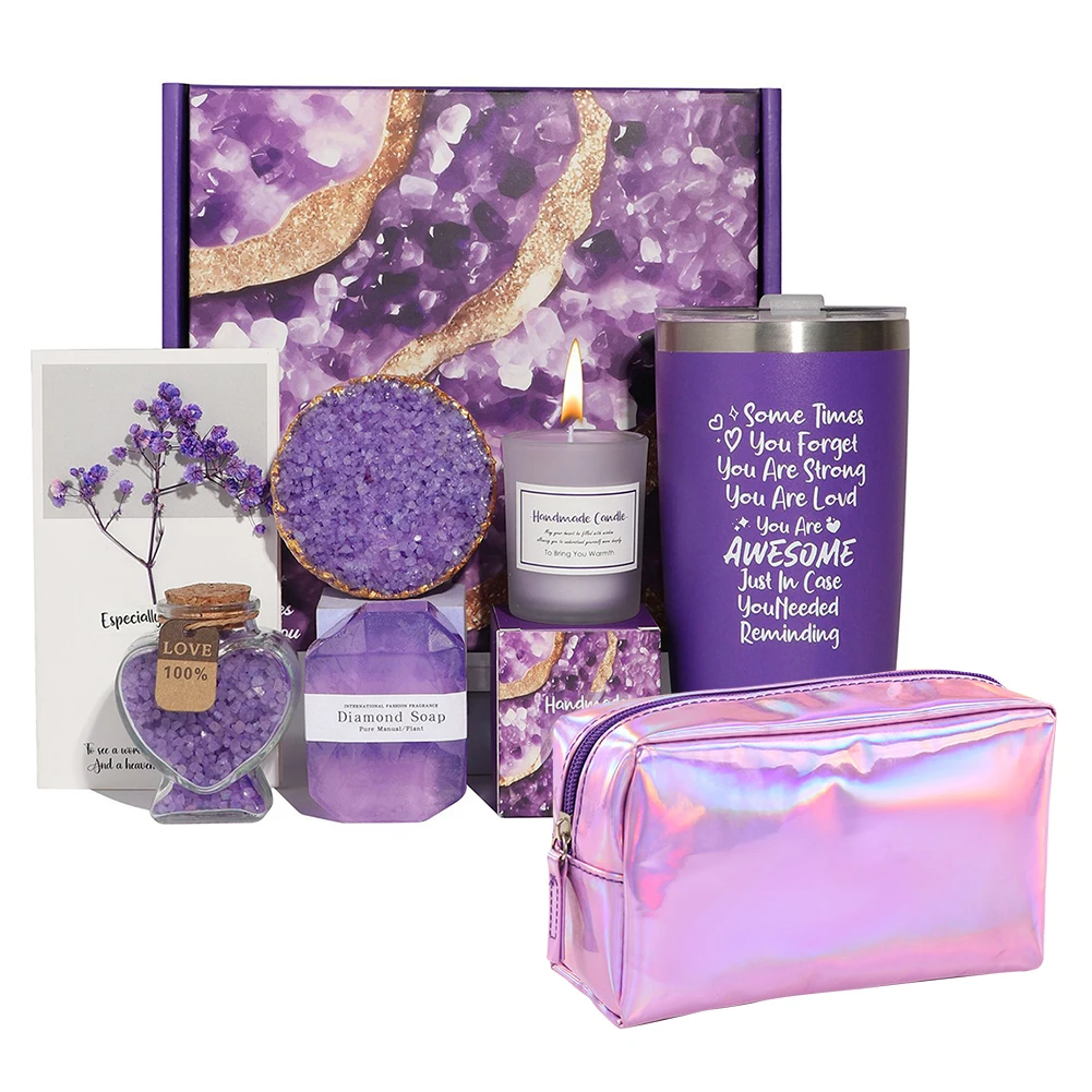 Birthday Gifts for Women Lavender Purple Gifts Basket Mothers Day Spa Gifts Ideas Spa Relaxing Gifts Basket for Wife Mom Sister