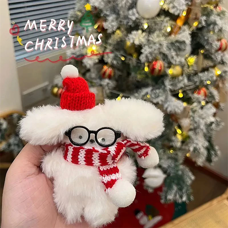 Soft Lovely White Bunny Glasses Ornament Keychain Car Backpack Decor Stuffed Dog Doll Toy Gift Plush Rabbit Pendant Bag Charms image 5