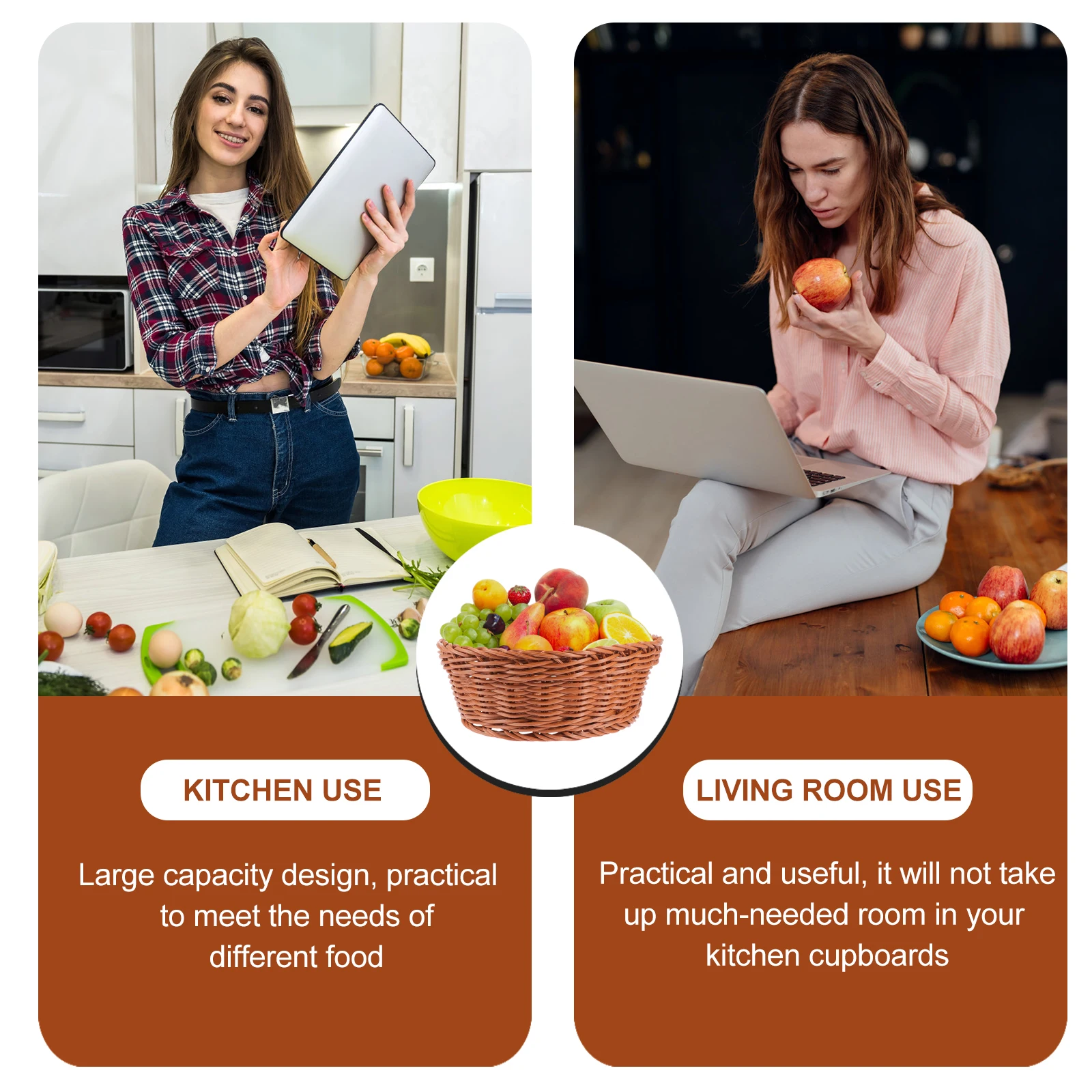 

1Pcs Natural Woven Snack Basket Handwoven Food Storage Basket for Kitchen Fruit Bread Decor Food Holder