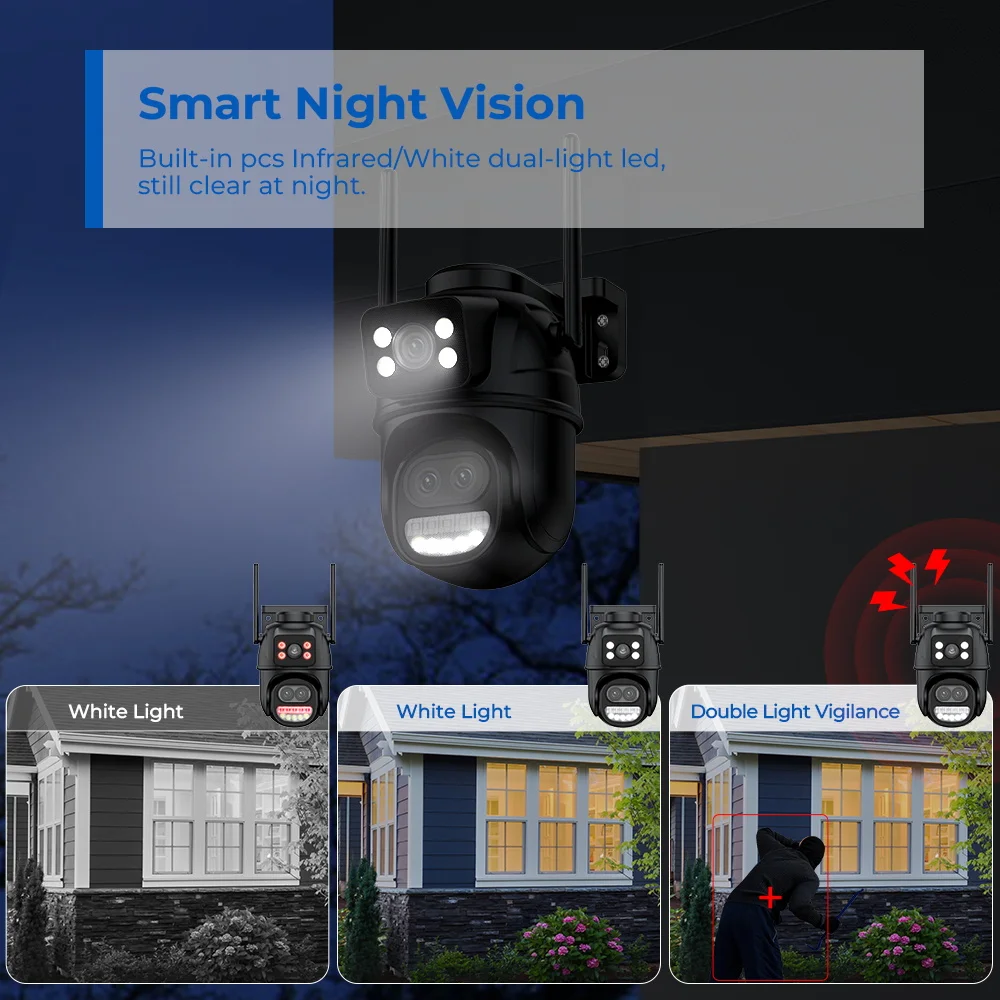 Cámara de vigilancia PTZ de 8MP con Wifi, tres lentes, protección de seguridad IP66, cámara IP inalámbrica para exteriores, detección humana, ICSEE