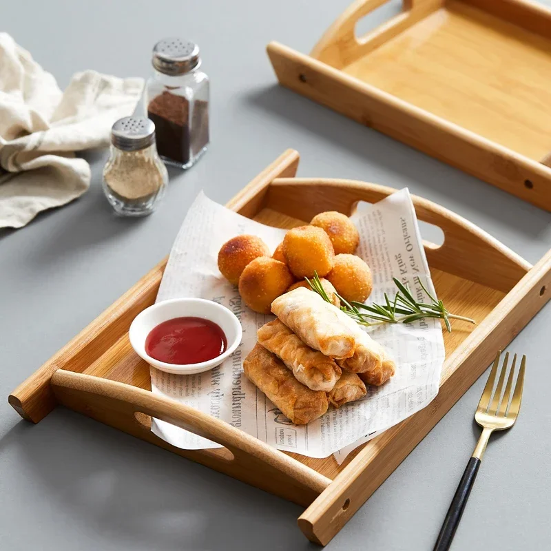 Rectangle bamboo plate, snack bread, wooden tray, tea tray, restaurant, burger fries, fried chicken, commercial bamboo tray