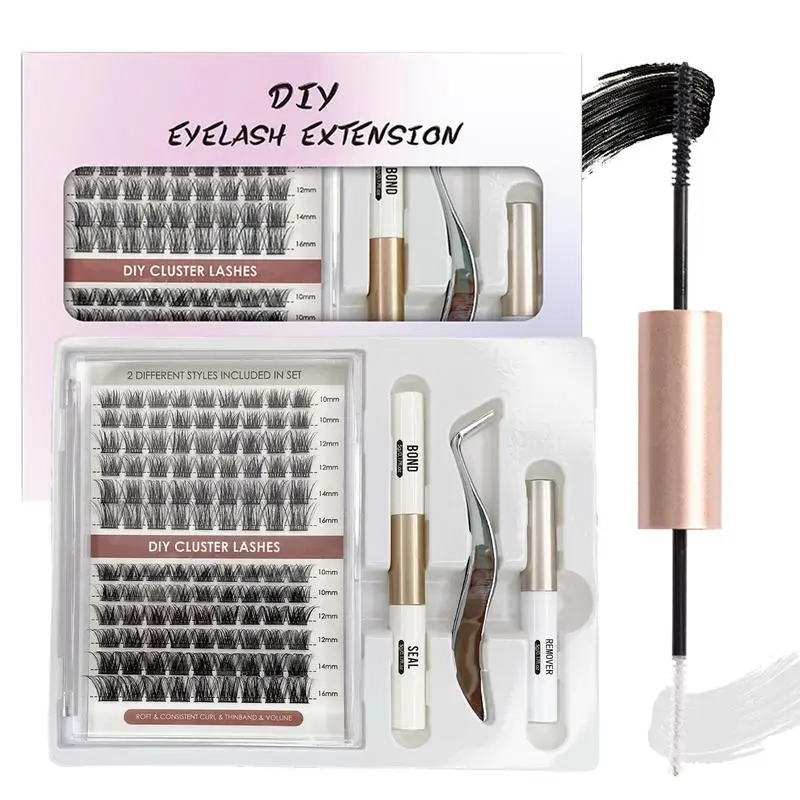 DIY Eyelash Extension Kit 72/108pcs Individual Lashes Kit Natural Lash Clusters D Curl Wispy Lash Kit with Lash Glue Makeup