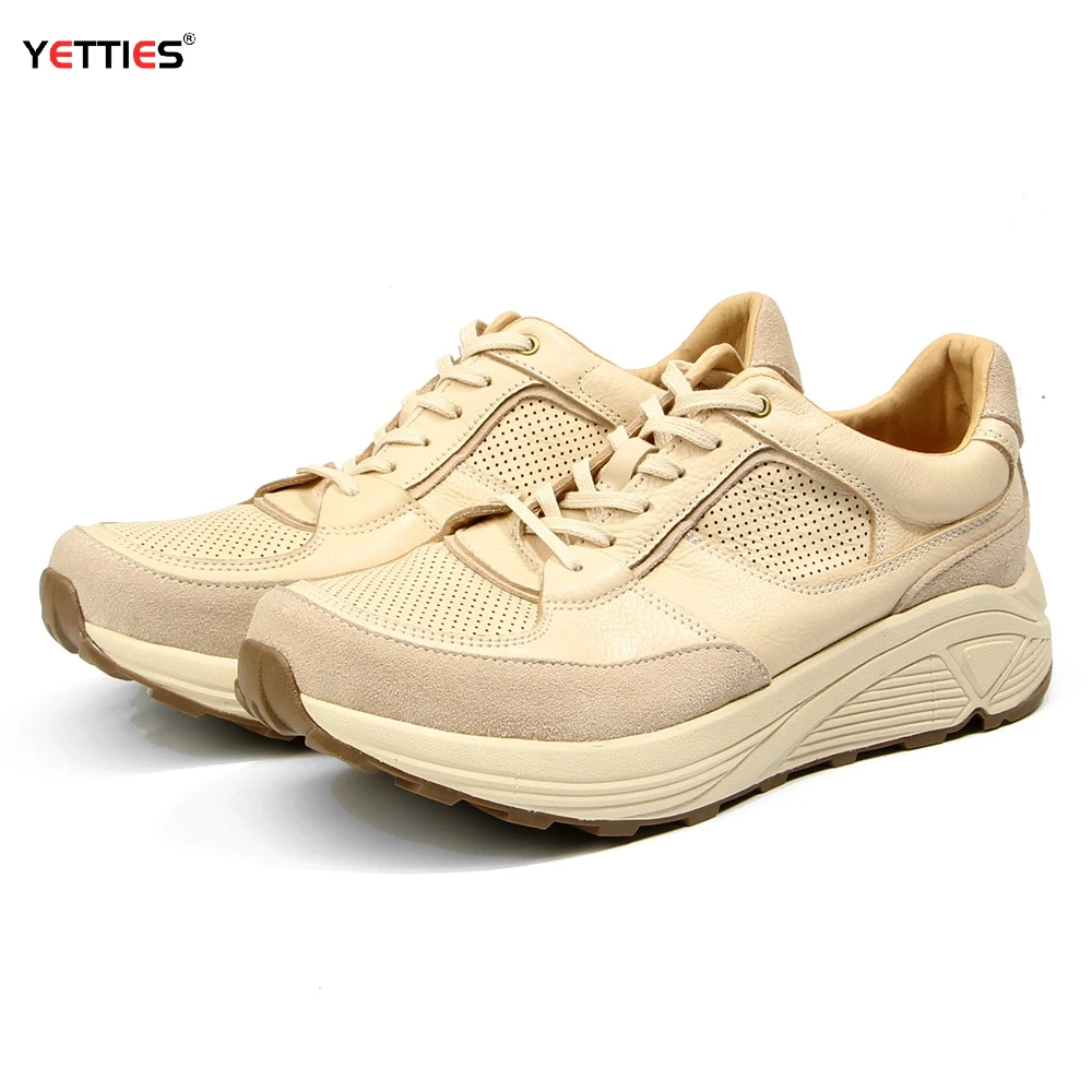 

Белая мужская повседневная обувь, кроссовки из натуральной кожи на толстой подошве, летняя дышащая мужская обувь с перфорацией