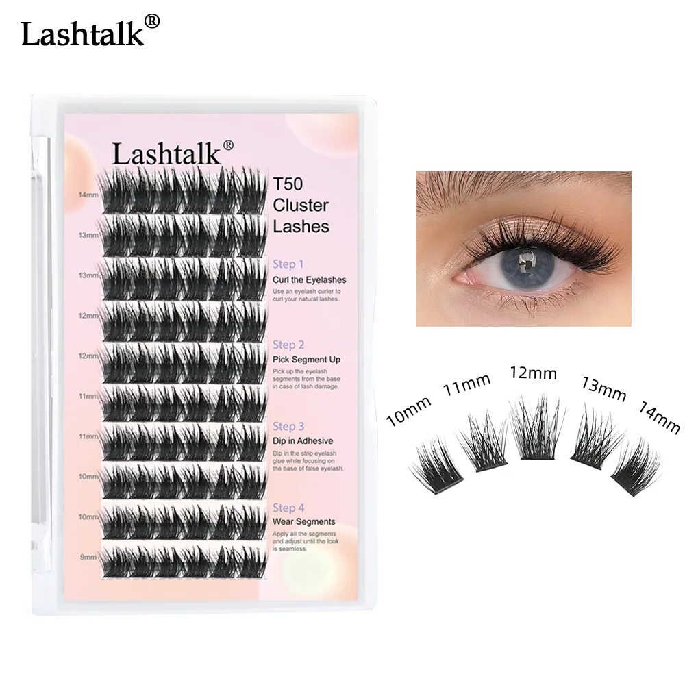 Lashtalk DIY T50 Cluster Eyelash Extension 10 Lines 9-14mm From Nagaraku Dovetail Segmented Lashes Volume Natural Lighter Bundle