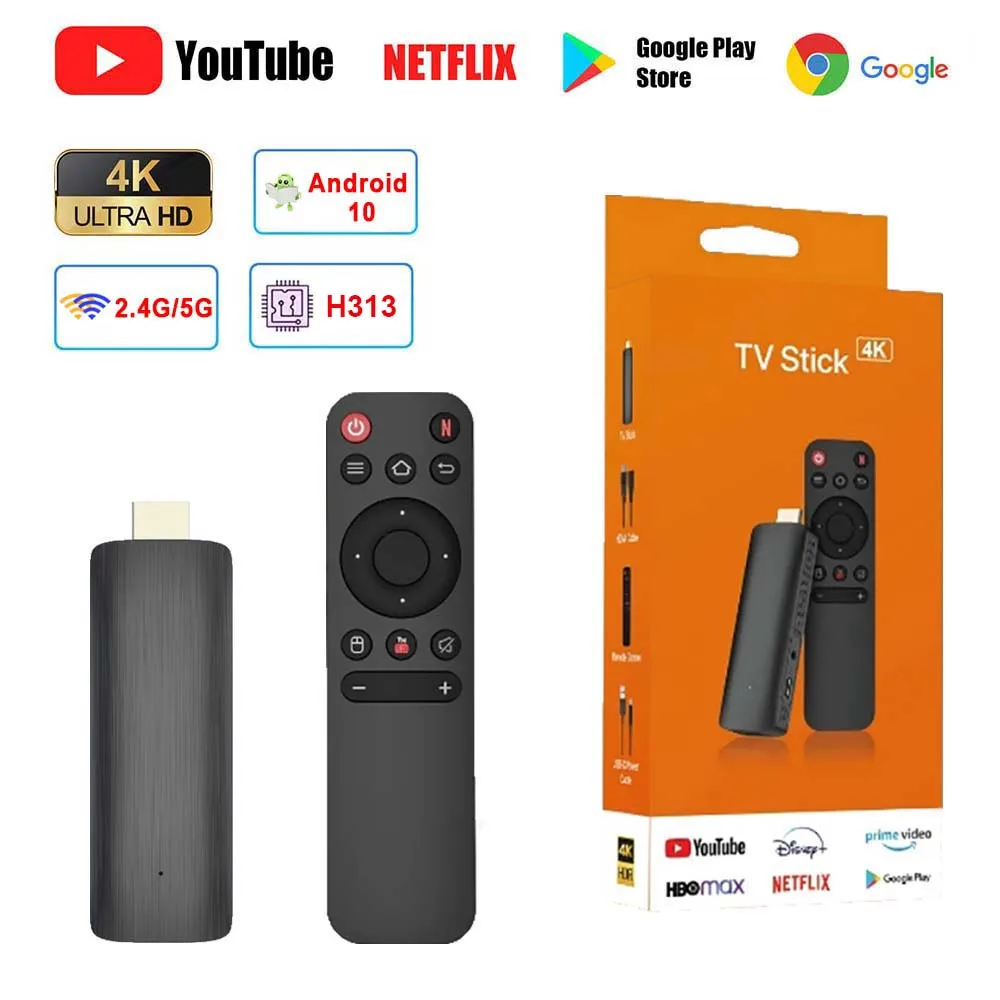 H313 Android 10 TV Stick HDR Set Top OS 4K 1080P WiFi 6 2.4/5.8G Smart TV Sticks For Google YouTube NETFLIX Network Media Player