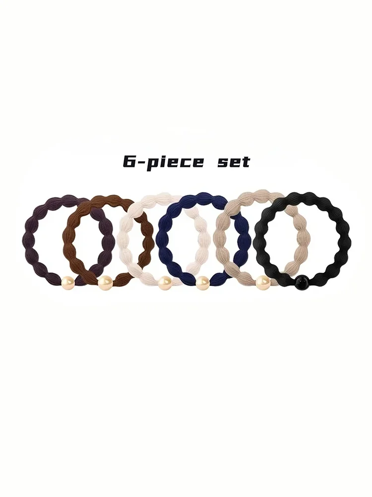 

5/6pcs No-Damage Pearl Hair Ties, Durable & High-Elastic for Gym & Everyday Use