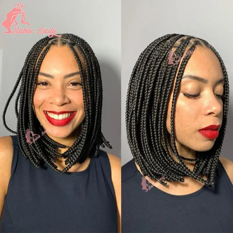 Synthetic Short Bob Braided Full Lace Front Wigs 10 Inch Knotless Box Braid Bob Wig for Black Women Box Cornrow Braids Bohemian