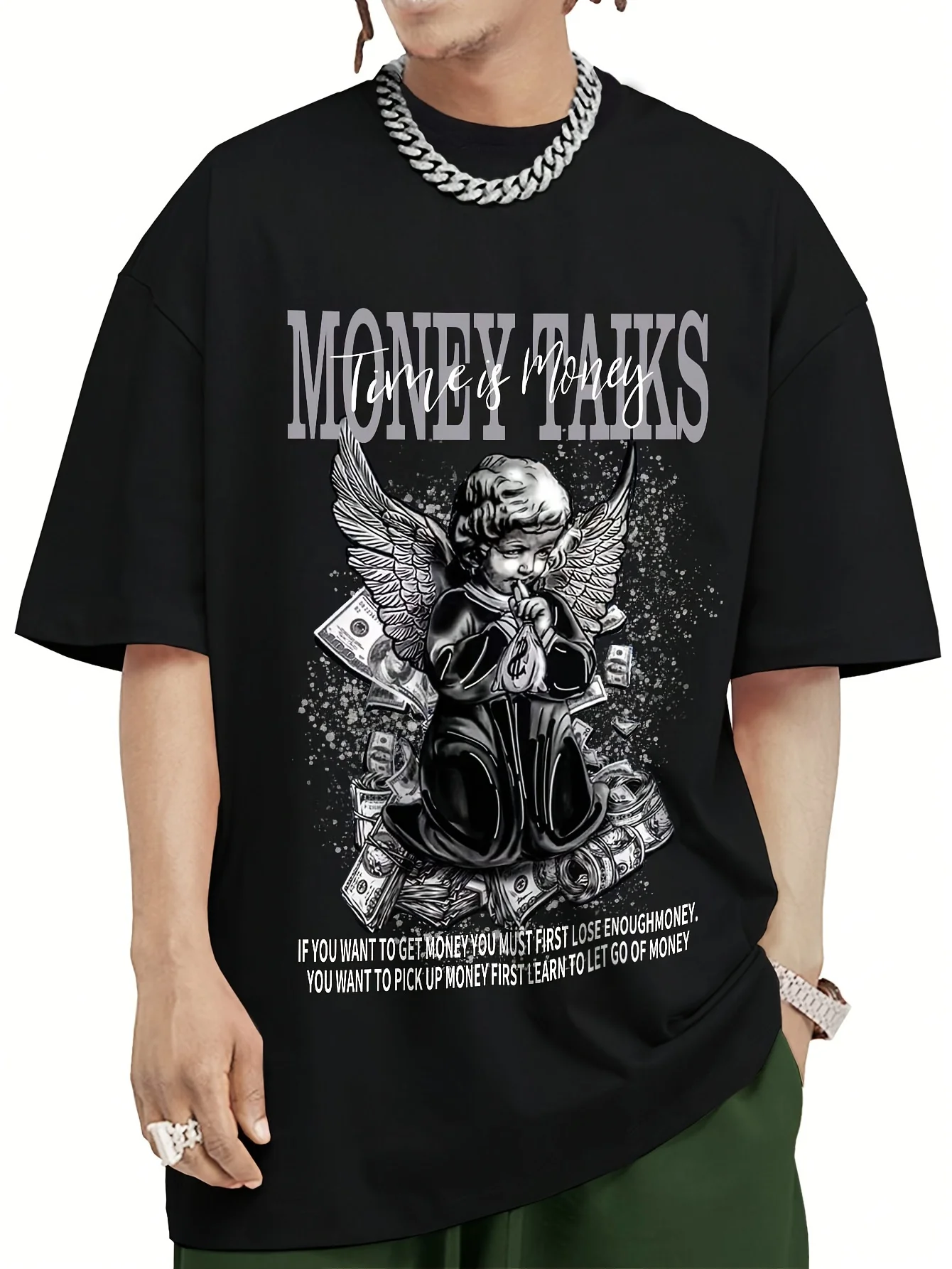 MONEY TALKS Comic Graphic Pattern Men s Street Style Short Sleeve Crew Neck T shirt Summer Outdoor
