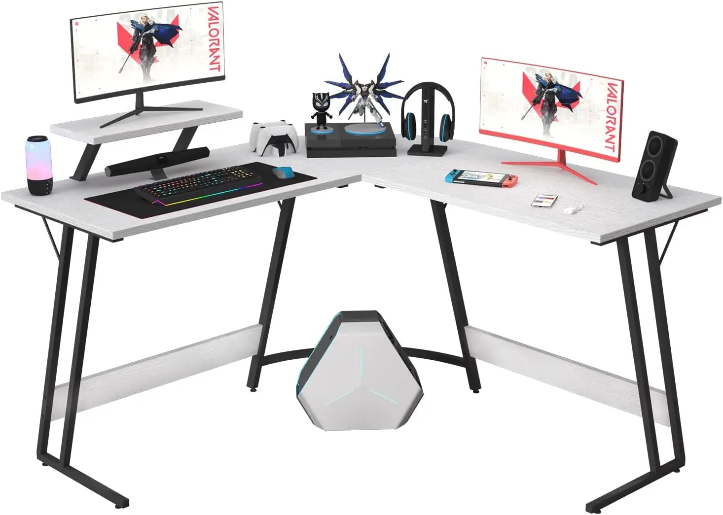 

L Shaped Gaming Desk Computer Corner Desk PC Gaming Desk Table with Large Monitor Riser Stand for Home Office Sturdy Writing Wor