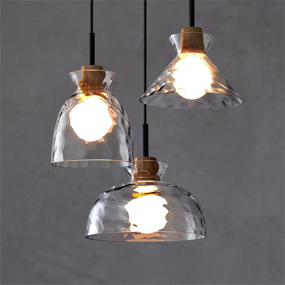 Nordic Glass Pendant Light Fixture Modern Loft Decoration Wood LED Hanging Lamp Kitchen Island Dining Room Home Lighting Fixture