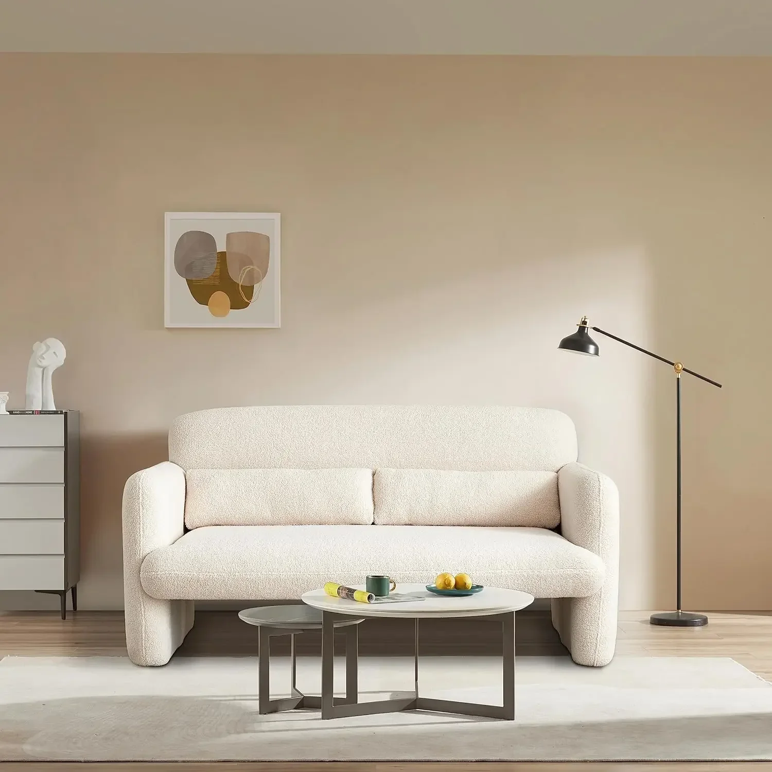 

%a Sofa 2-Seater Lamb Fabric Couch, Solid and Easy to Install, Small Modern Loveseat Sofas for Small Space, Bedroom