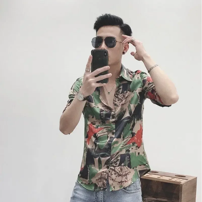 Male Shirts Printed Graphic Colourful Men's Shirt with Print Summer Cheap Things Comfortable Regular Sale Fashion 2024 Brand