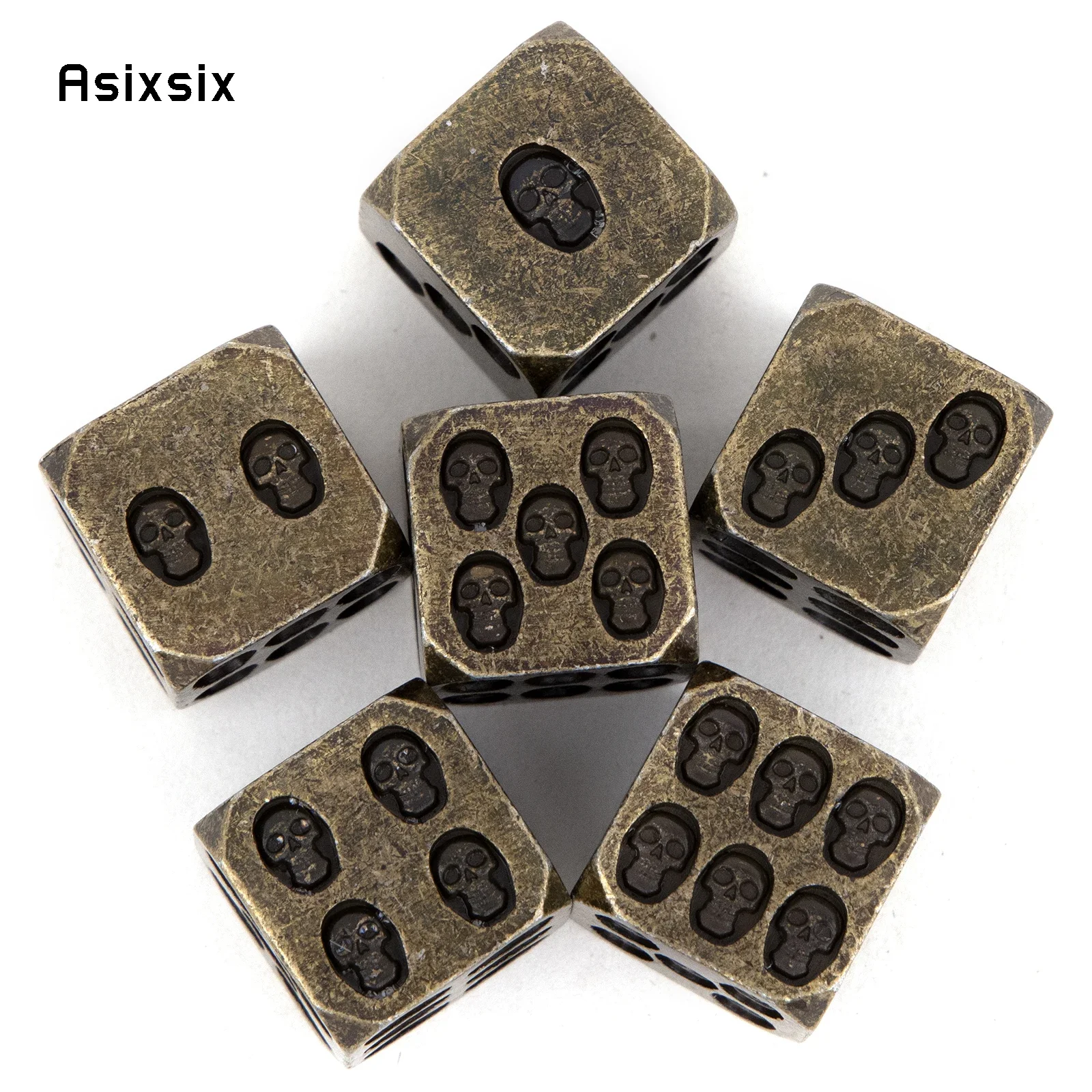

6 Pcs Copper Skull Metal Dice Solid Metal Polyhedral Dice Set Suitable for Role-Playing RPG Board Game Card Game