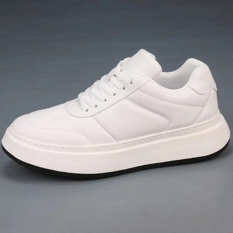 Simple Style Genuine Leather Red Casual Board Shoes for Men's Thick Sole Height Increasing Shoes Lightweight Cowhide Daddy Shoes