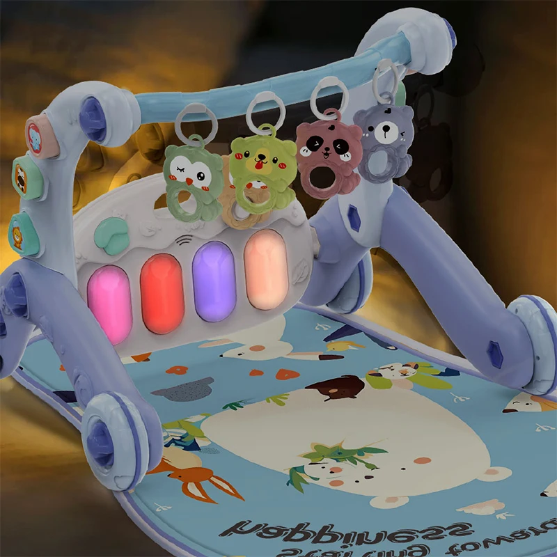 折りたたみ式ベビーフィットネススタンド音楽プレイジム6 in 1多機能新生児ピアノクロールブランケットペダルおもちゃ幼児ウォーカートロリー