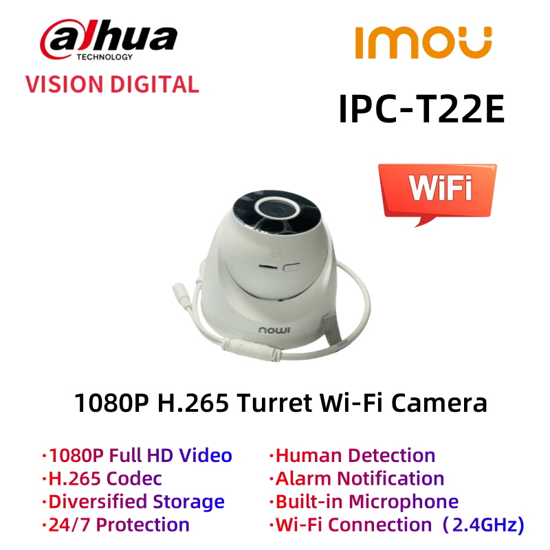 IMOU IPC-T22E Turret SE 2MP Wi-Fi Built-in Mic Night Vision Motion Detection Alarm Notification AI Human Detection iOS&Android