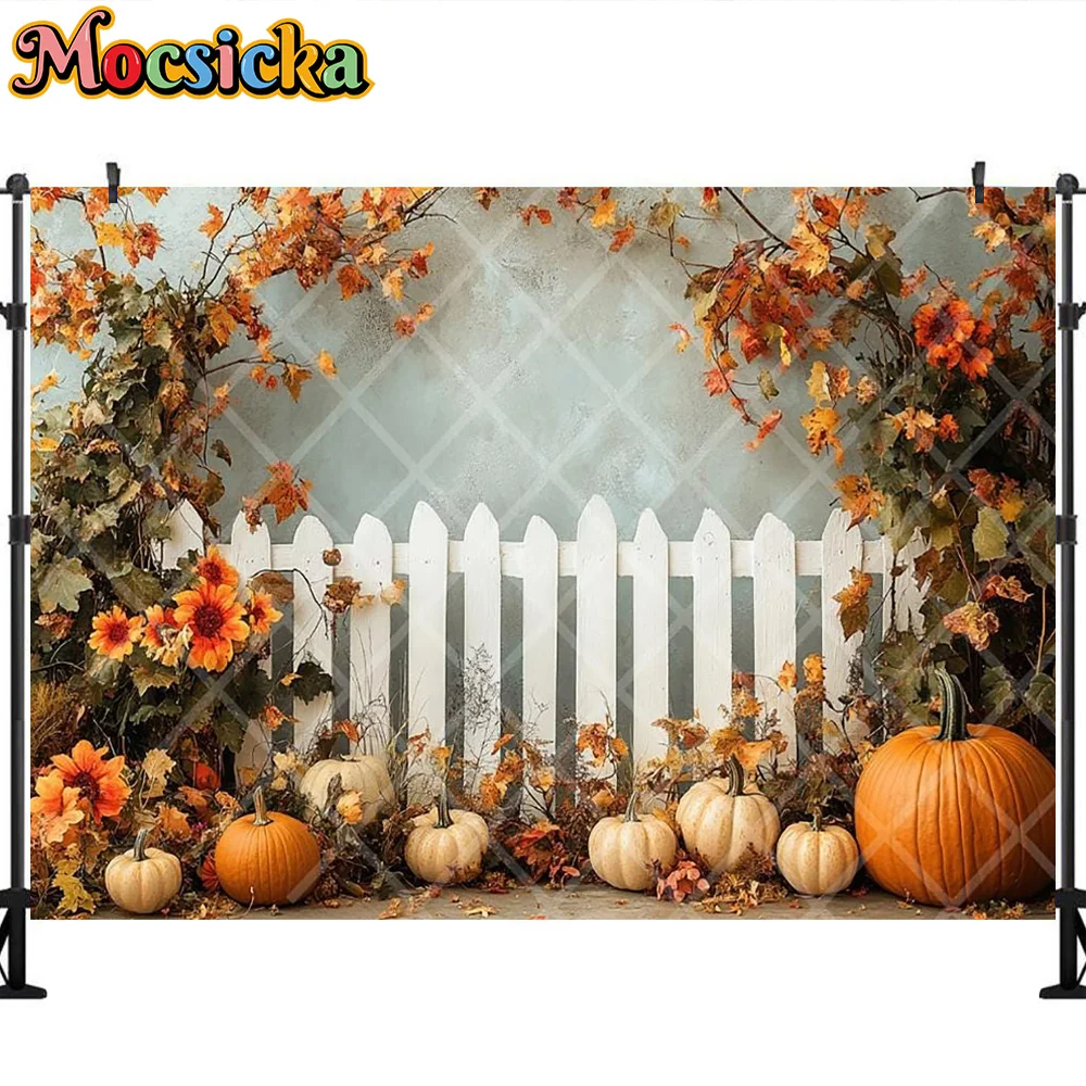 Mocsicka photographie toile de fond automne citrouille feuille d'érable arc décoration enfants automne Portraits Photo fond pour photographie