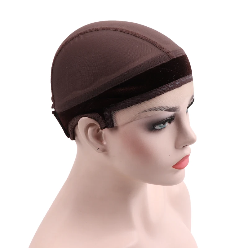 Dahify-Bonnet de perruque réglable sans colle avec poignée, filet à cheveux antidérapant, bonnet de perruque en silicone, peau marron et noire, velours doux, dentelle suisse