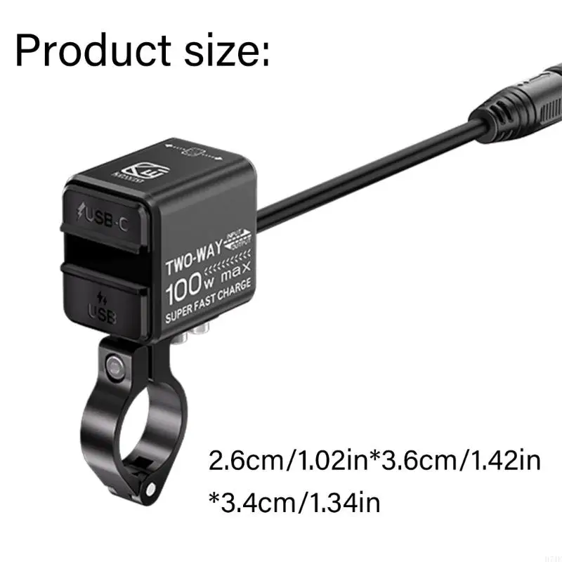 Cargador bidireccional para motocicleta H7JF, adaptador carga LED tipo C impermeable para exteriores, 22,5 USB, 100W, para