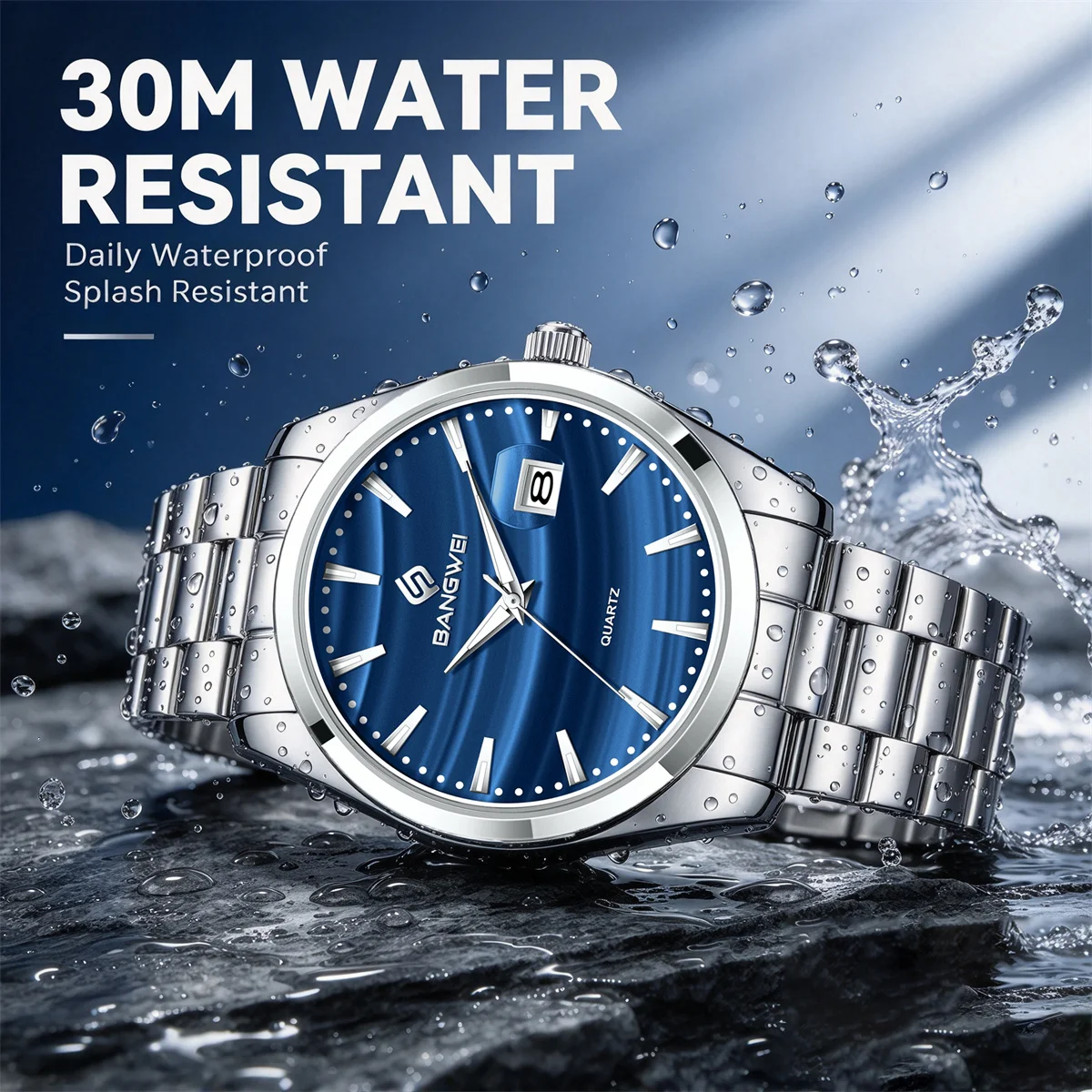 BANGWEI Fashion Men Quartz Watch Luxury Men's Watch Night Light Waterproof Stainless Steel Watch Sport Watch For Men Men's Gift