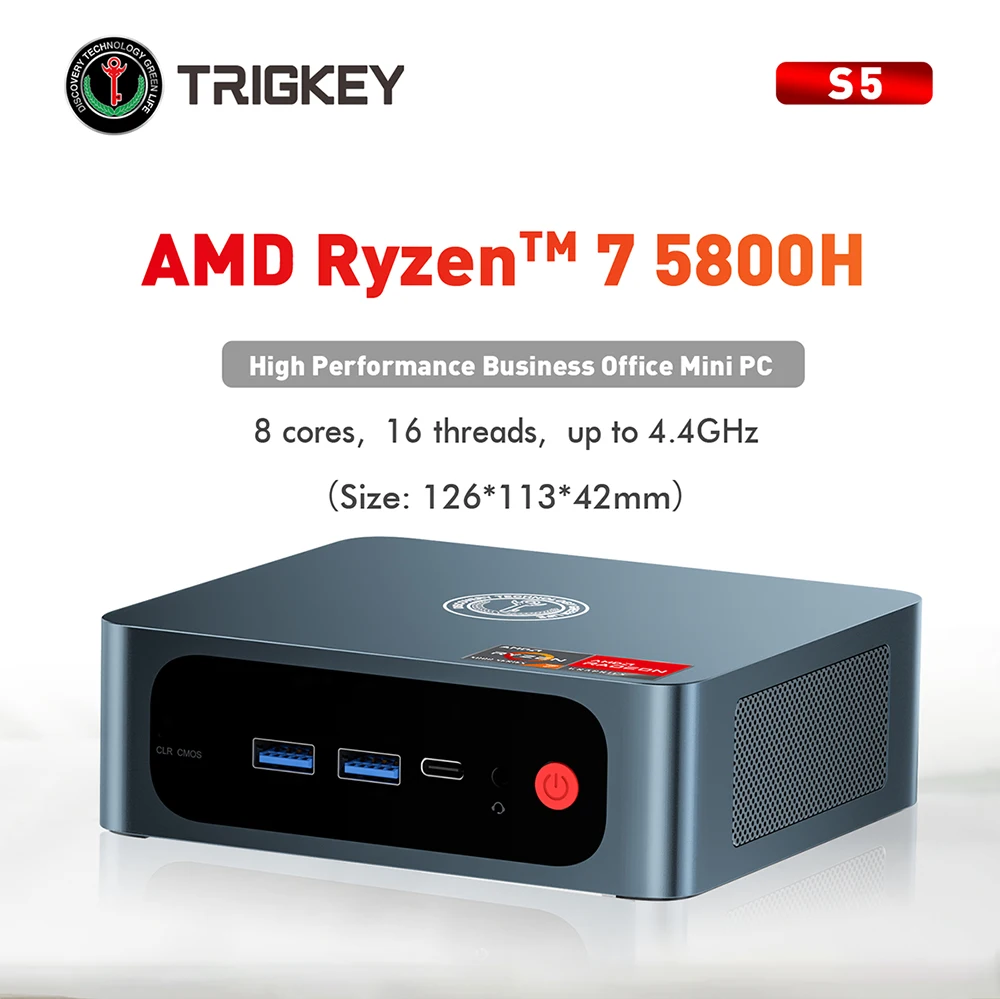 TRIGKEY-S5ミニデスクトップPC,amd ryzen 5 5800h,ddr4,16GB ssd,500GB,wifi 6,bt5.2,4k,デュアルhd,1000m