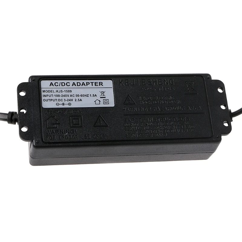 Adaptador ajustável 60W 3-24V com tela exibição tensão DC5.5x2.1/2.5mm