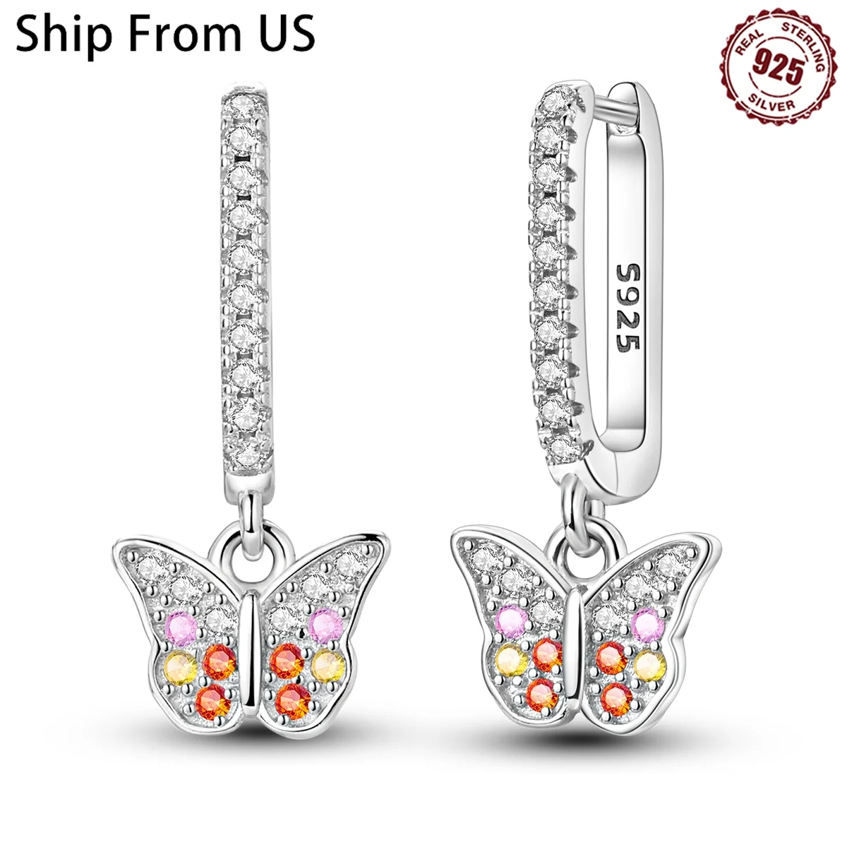 925 Sterling Silver U-shaped orange Butterfly Series Drop Earrings For Woman Fashion Party Gift Elegant S925 Jewelry Accessories