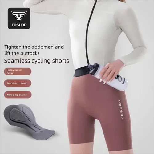 Imagen 2 del producto TOSUOD, pantalones cortos con pechera para ciclismo para mujer, mono deportivo de cintura alta con acolchado sin costuras, adecuado para ciclismo de carretera de primavera y verano