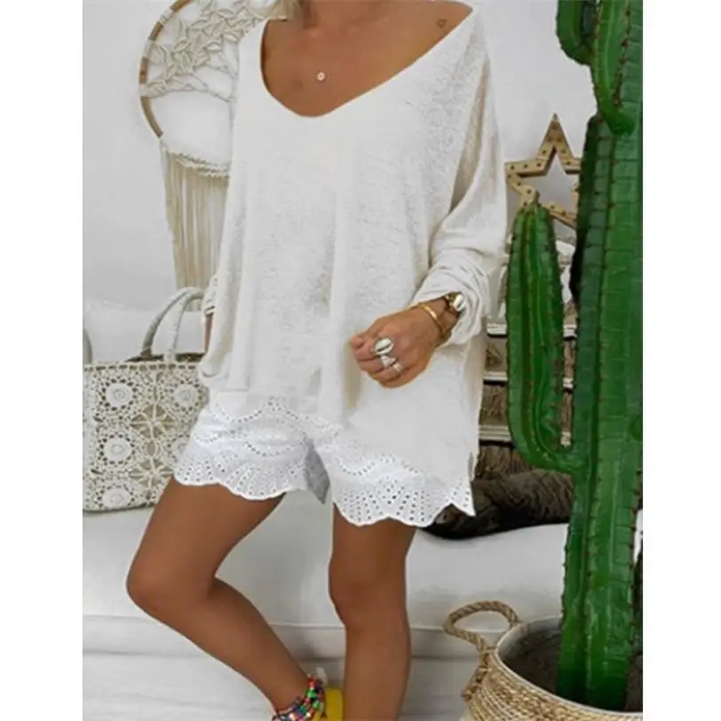 تي شيرت نسائي طويل مقاس كبير Sve تي شيرت Street Sle قطني اللون علوي مجموعة صيفية للسيدات Faion #4