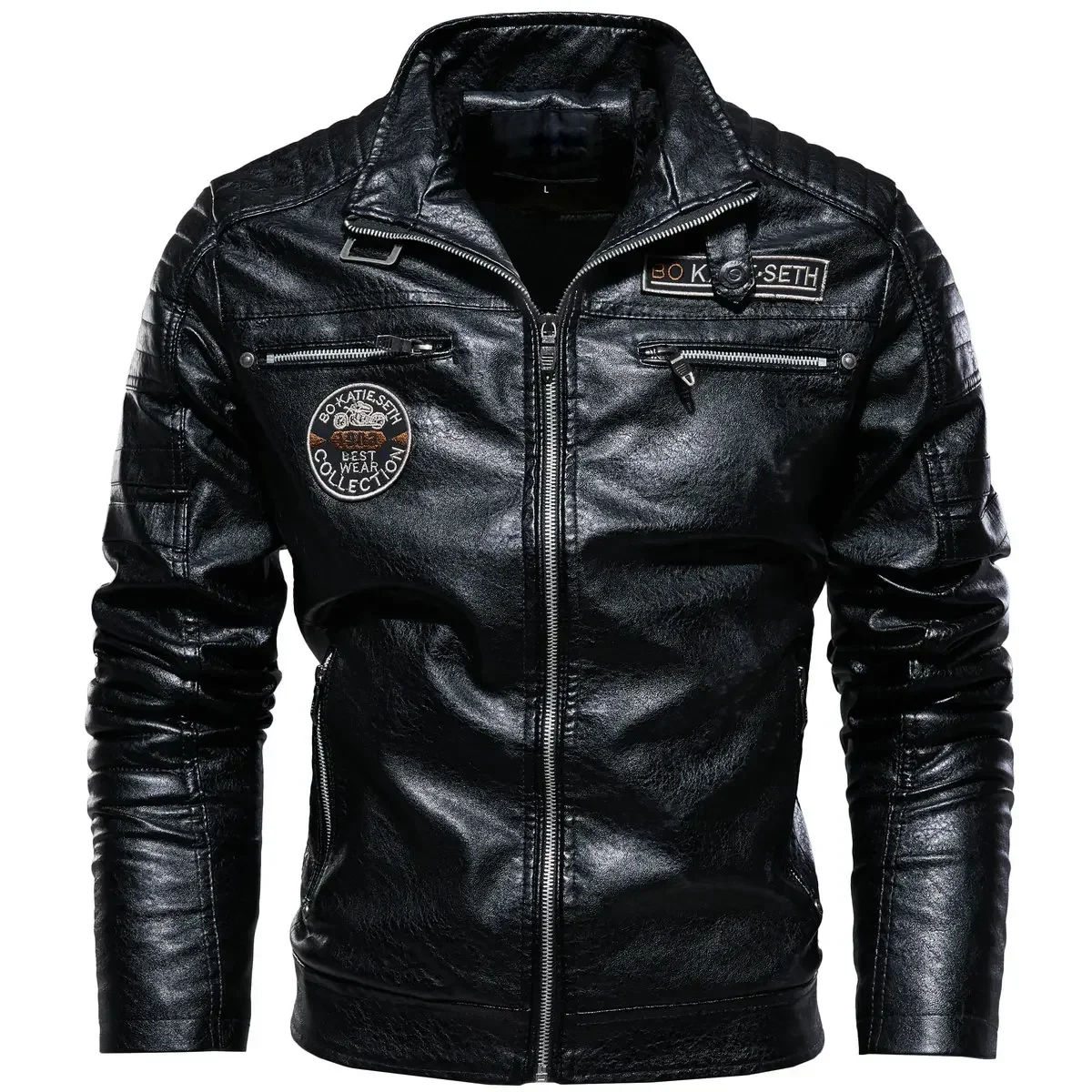 Leather Jacket Men Winter Fleece Motorcycle Clothing PU Leather Jacket Mens Stand Collar Casual Retro Biker Rider Slim Coat 7XL