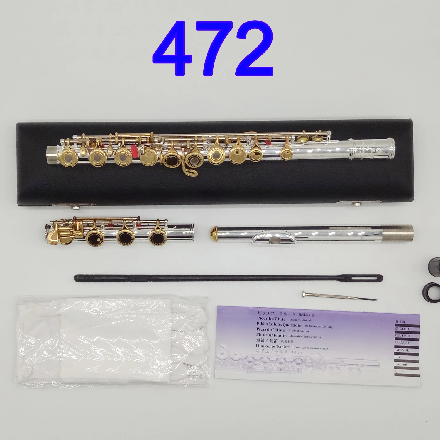 

Music Fancier Club Professional Flute 472 Engraving Hand Carved Keys Gold Plating Flutes B Leg Open Holes 17 Gold Keys
