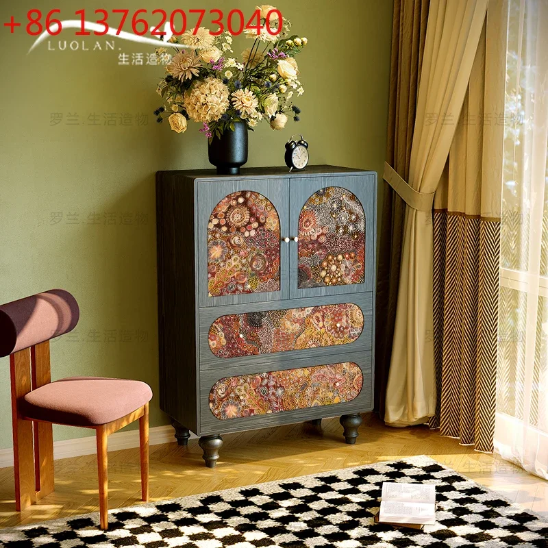 

French retro style starry solid wood bucket cabinet entrance storage decorative cabinet