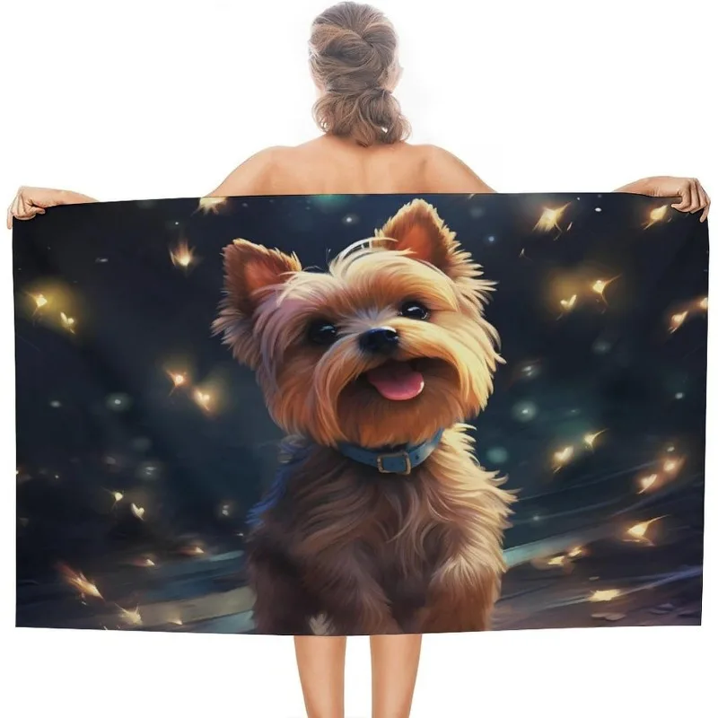 1pc Adorable Yorkshire Terrier Beach Towel - 27.5x55 inch, Soft Polyester, Absorbent & Quick-Dry, Ideal for Sports, Spa, Yoga, G