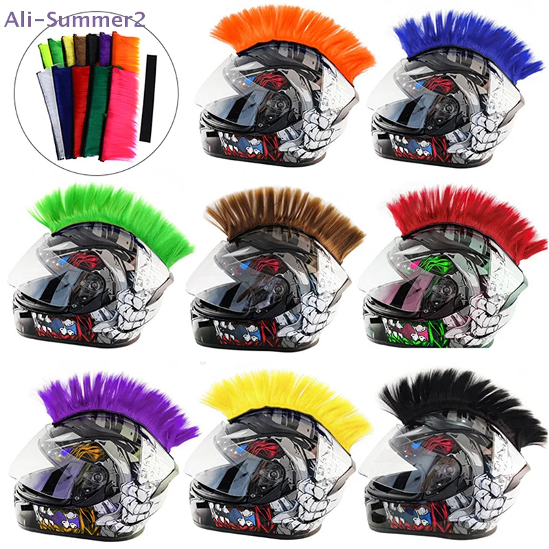 

Синтетические парики в стиле панк-мочак, цветные украшения для шлемов, аксессуары для мотоциклов и велосипедов, многоразовые стильные прически для райдеров.